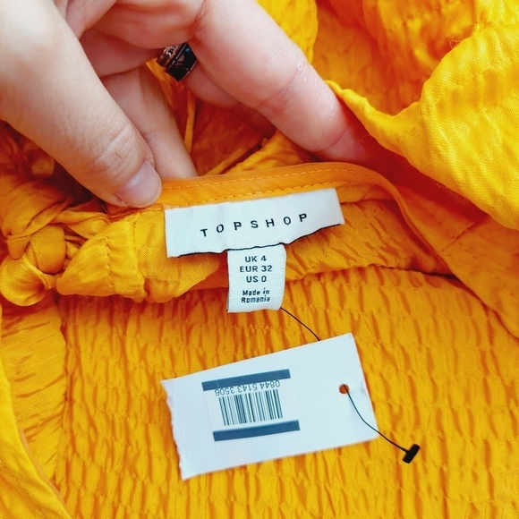 Topshop Premium Plisse Tie Back Orange Yellow Midi Summer Dress P1292 - Picture 10 of 12